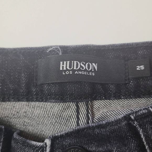 Hudson Jeans Holly High Waist Black Denim Straight Jeans Split Side Slit Size 25 - Picture 3 of 12